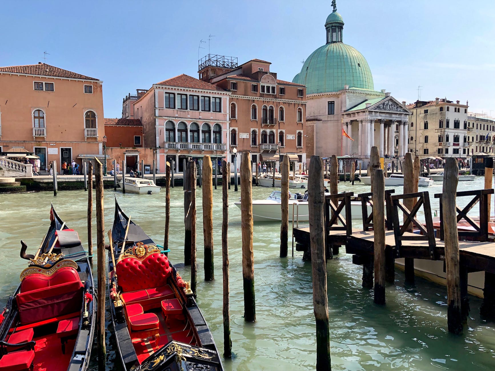 gondolas and boats on the venice grand canal